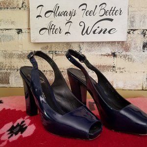 Delman navy blue patten leather peep toe